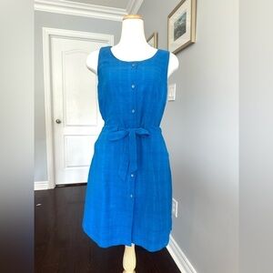 TOMMY HILFIGER Button Down Sleeveless Cotton Sporty Dress with Tie Waistband